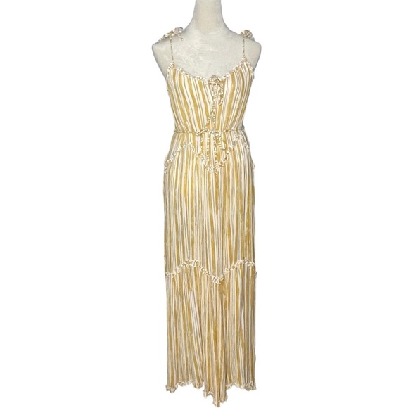 kb & co Dresses & Skirts - Unbranded Maxi Yellow Mustard Stripped Strappy Shark Tooth Dress